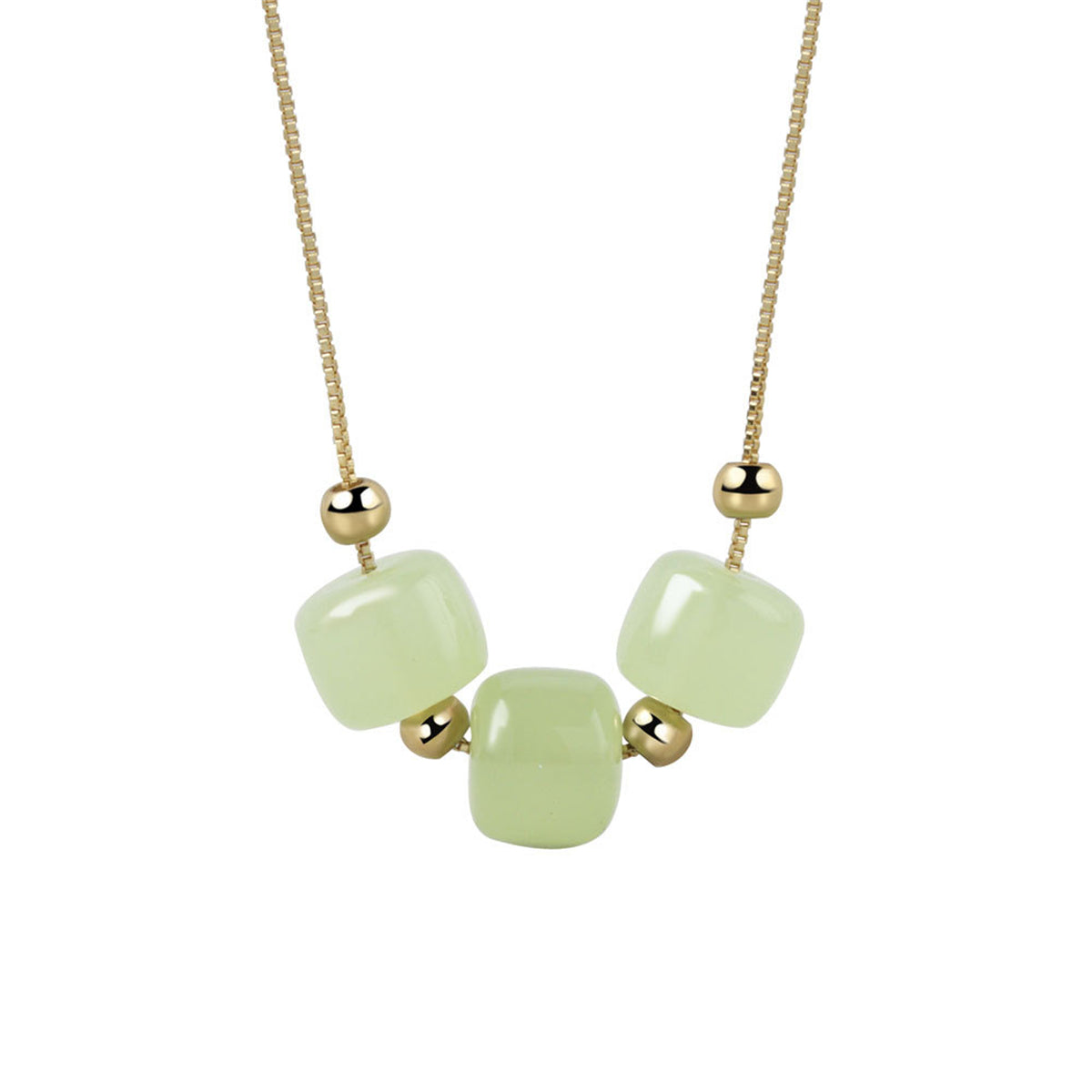 Jade and 18K Gold-Plated Beaded Pendant Necklace, gold pendant necklace for women, botanical inspired, side view