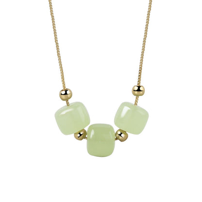 Jade and 18K Gold-Plated Beaded Pendant Necklace, gold pendant necklace for women, botanical inspired, side view