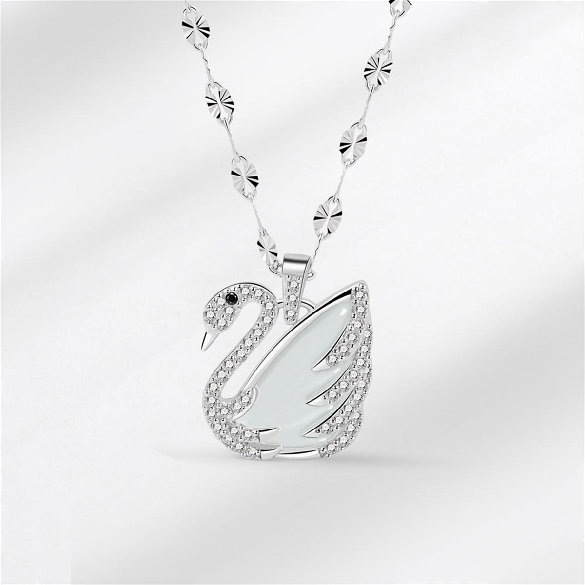 Quartz and Cubic Zirconia Silver-Plated Swan Pendant Necklace, silver pendant necklace for women, front view
