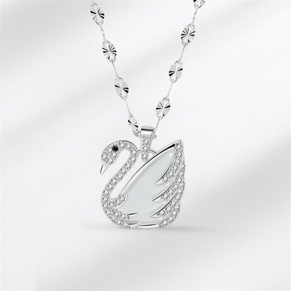 Quartz and Cubic Zirconia Silver-Plated Swan Pendant Necklace, silver pendant necklace for women, front view