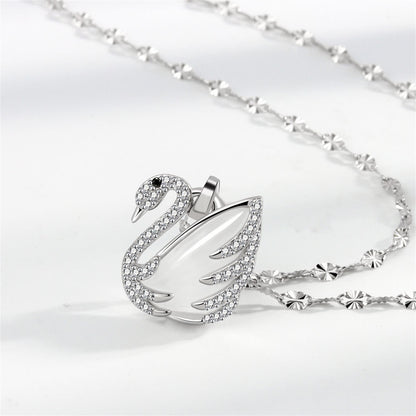 Quartz and Cubic Zirconia Silver-Plated Swan Pendant Necklace, silver pendant necklace for women, detail close-up