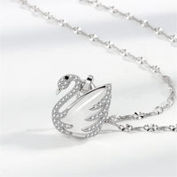 Quartz & Silvertone Swan Pendant Necklace