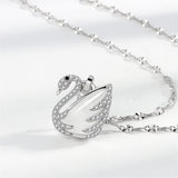 Quartz & Silvertone Swan Pendant Necklace