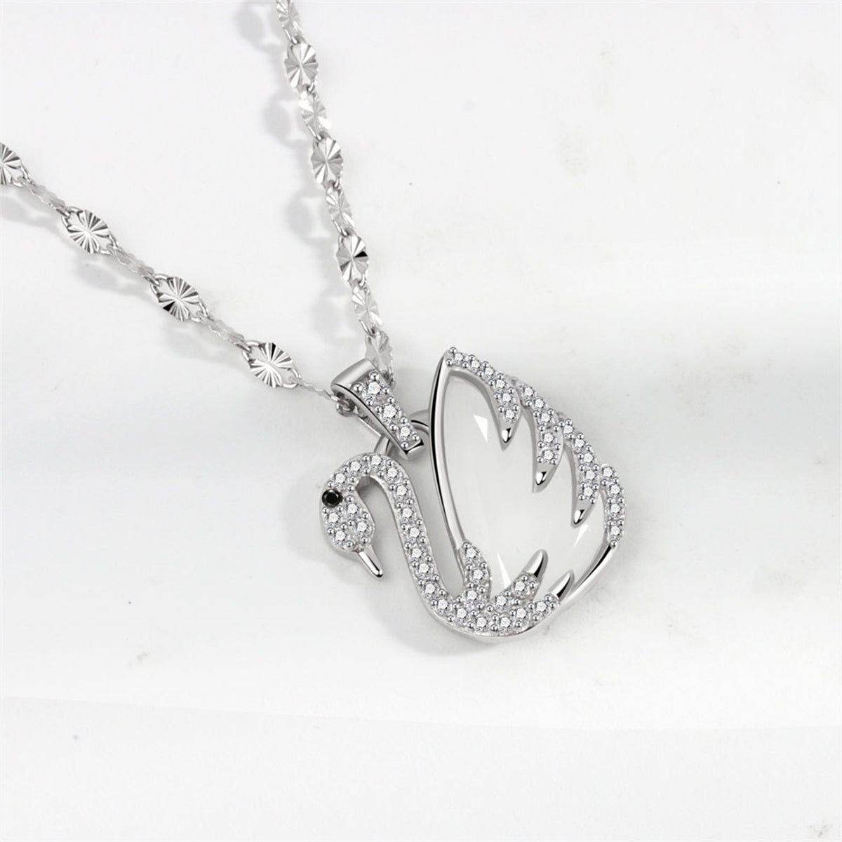 Quartz and Cubic Zirconia Silver-Plated Swan Pendant Necklace, silver pendant necklace for women, lifestyle look
