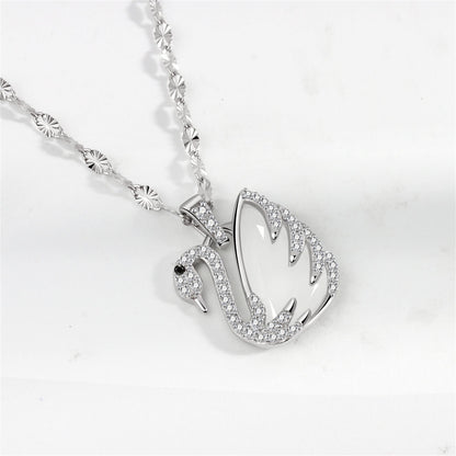 Quartz and Cubic Zirconia Silver-Plated Swan Pendant Necklace, silver pendant necklace for women, lifestyle look