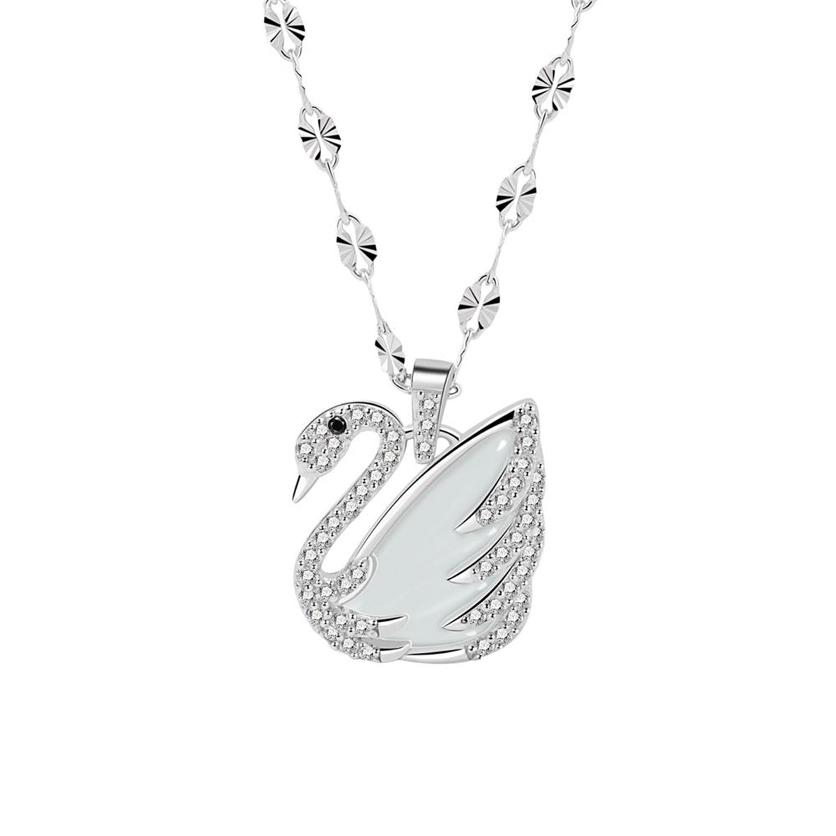 Quartz and Cubic Zirconia Silver-Plated Swan Pendant Necklace, silver pendant necklace for women, side view