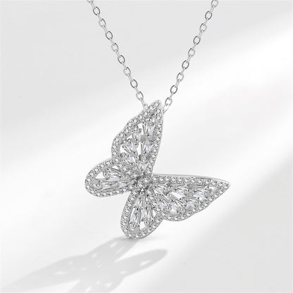 Crystal and Cubic Zirconia Butterfly Pendant Necklace, pendant necklace for women, botanical inspired, front view