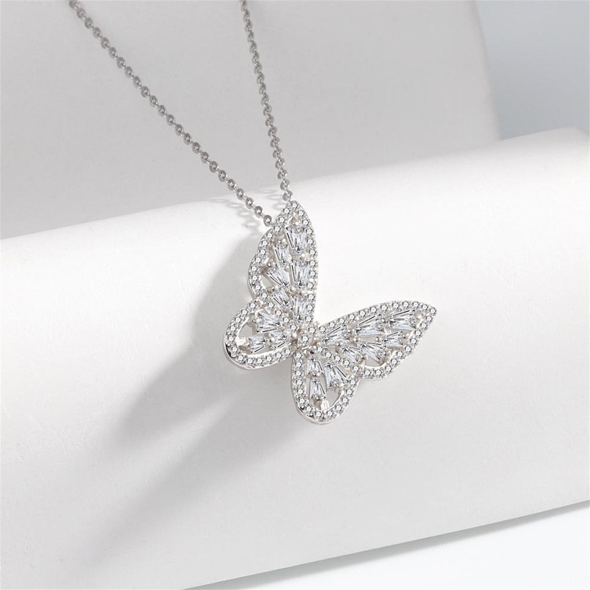 Crystal and Cubic Zirconia Butterfly Pendant Necklace, pendant necklace for women, botanical inspired, detail close-up