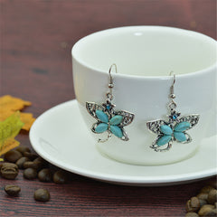 Turquoise & Cubic Zirconia Silver-Plated Dragonfly Drop Earrings