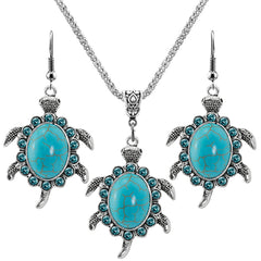 Turquoise Sea Turtle Drop Earrings & Pendant Necklace