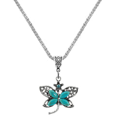 Turquoise & Cubic Zirconia Dragonfly Pendant Necklace