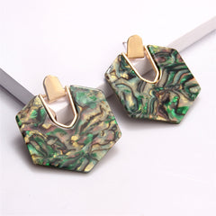 Green Acrylic & 18K Gold-Plated Hexagon Catch Drop Earrings