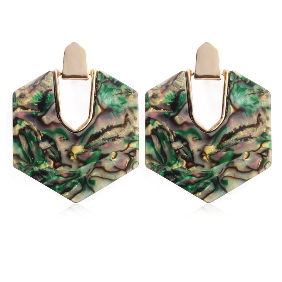 Green Acrylic & 18K Gold-Plated Hexagon Catch Drop Earrings