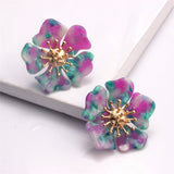 Green & Pink Flower Stud Earrings