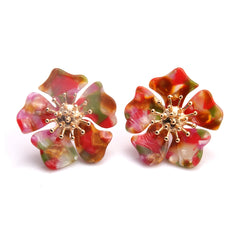 Red Acrylic & 18K Gold-Plated Multicolor Flower Stud Earrings