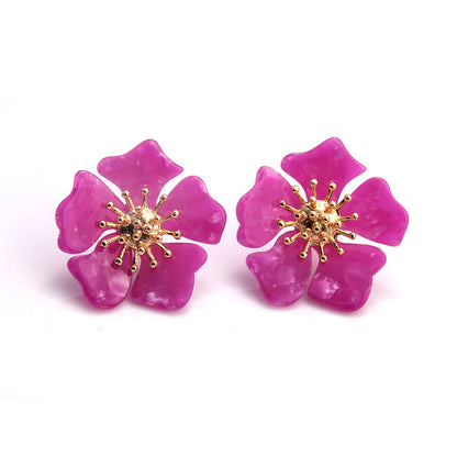 Rose Acrylic and 18K Gold-Plated Flower Stud Earrings, gold stud earrings for women, elegant gift for her, side view