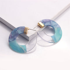 Blue Acrylic & 18K Gold-Plated C-Shape Patchwork Drop Earrings