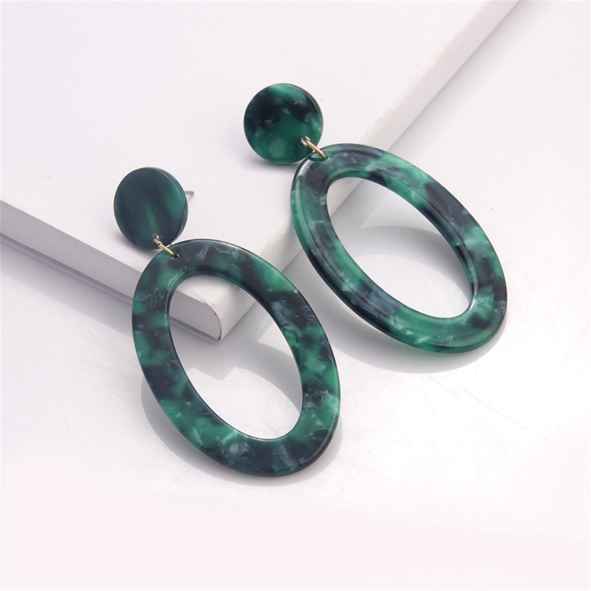 Green & Navy Open Oval Drop Earrings
