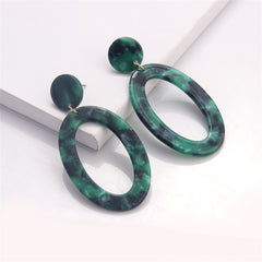 Green & Navy Open Oval Drop Earrings