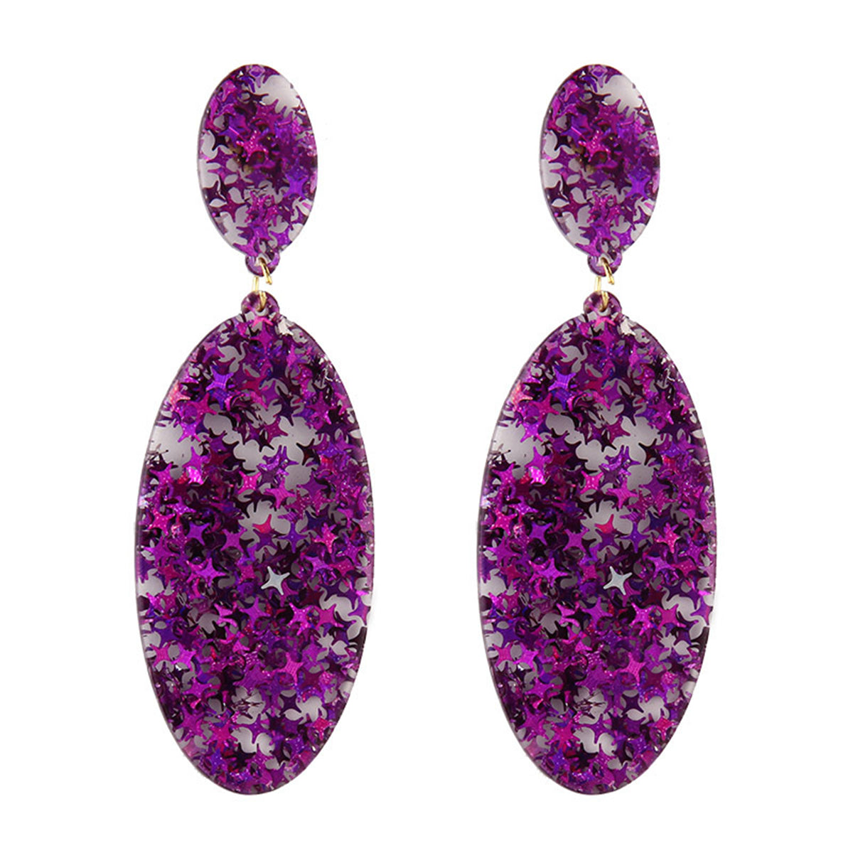 Purple Resin & 18K Gold-Plated Star Oval Earrings