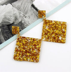 Yellow Resin & 18K Gold-Plated Star Rhombus Earrings