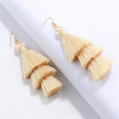 Beige & 18K Gold-Plated Layered Tassel Drop Earrings