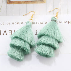 Light Green Tiered Tassel Drop Earrings