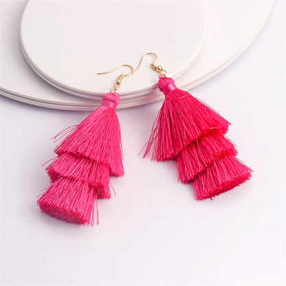 Rose Polyster and 18K Gold-Plated Tiered Tassel Drop Earrings, gold drop earrings for women, front view