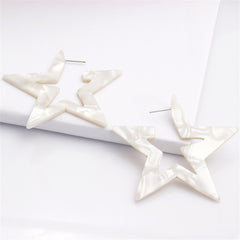White Acrylic & Silver-Plated Star Huggie Earrings