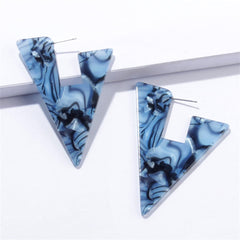 Blue Acrylic & Silver-Plated Triangle Huggie Earrings