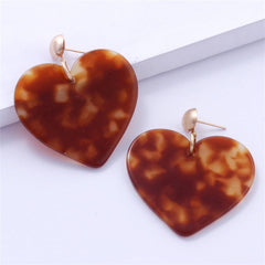 Warm Brown Acrylic & 18K Gold-Plated Heart Drop Earrings