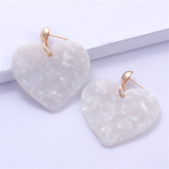 White Acrylic & 18K Gold-Plated Heart Drop Earrings