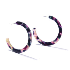 Dark Purple & Blue Marbled Half Hoop Earrings