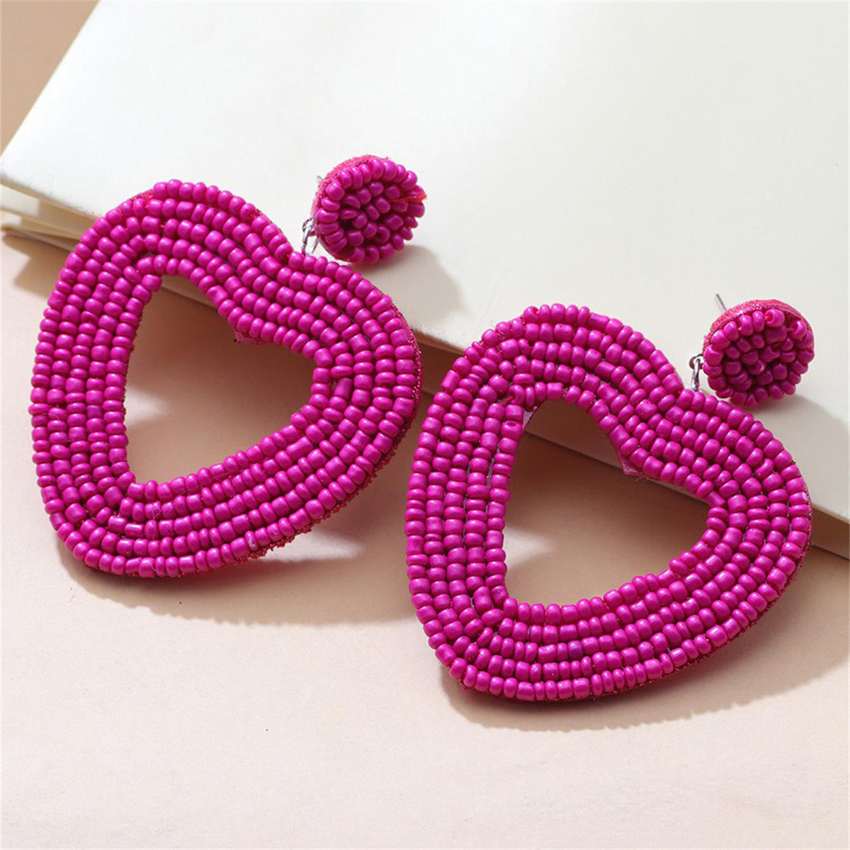 Rose Synthetic Howlite Openwork Heart Drop Earrings, drop earrings for women, dainty minimalist design, front view
