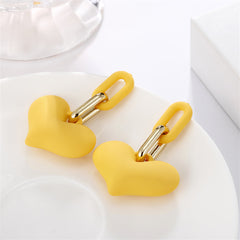 Yellow Enamel & 18K Gold-Plated Heart Paper Clip Drop Earrings
