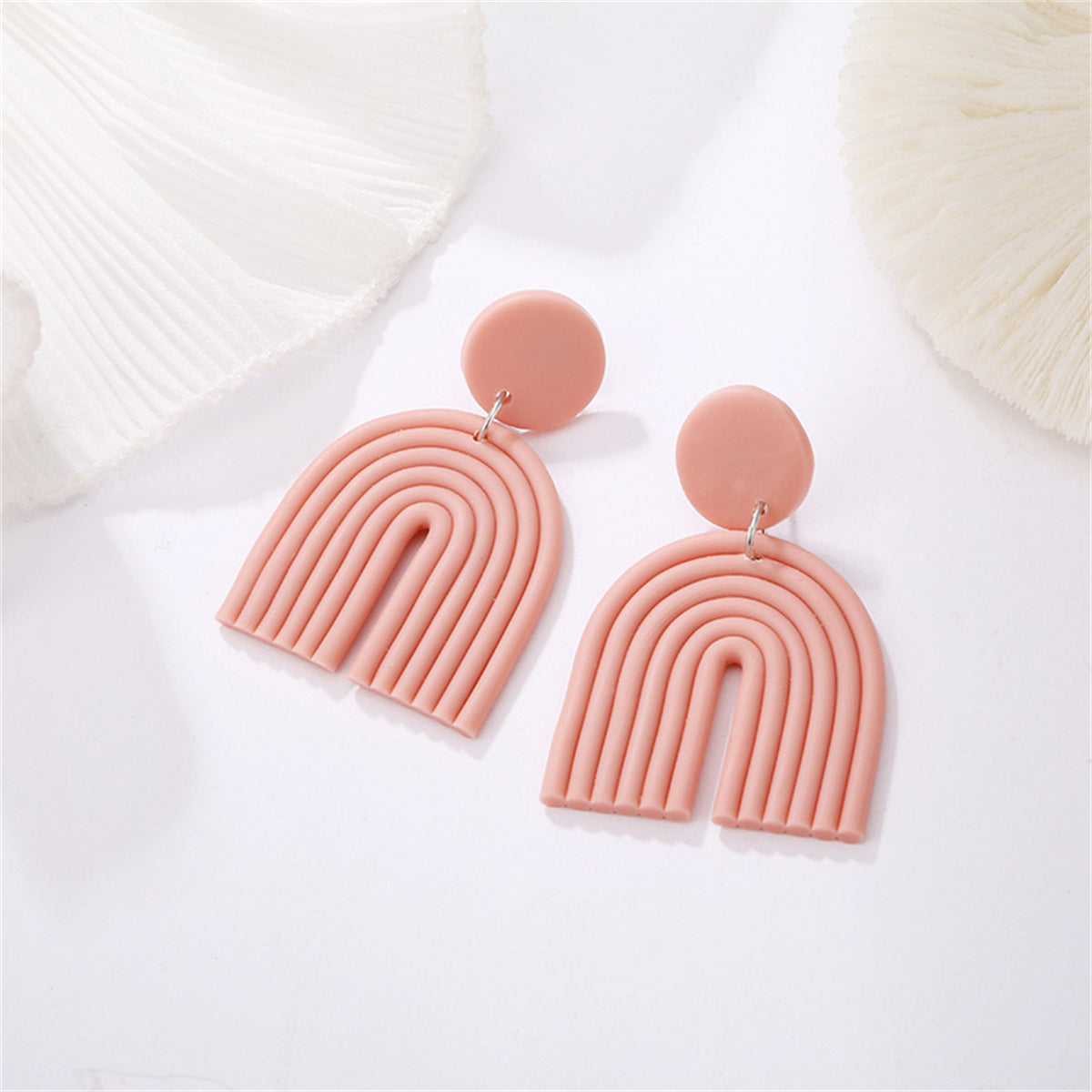Pink Abstract Rainbow Drop Earrings, drop earrings for women, vintage-inspired design, front view