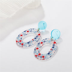Blue & Red Acrylic Circular Floral Earrings