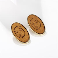 Wood & 18k Gold-Plated Face Oval Stud Earrings
