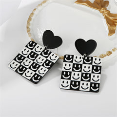 Black & White Heart Smiley Square Drop Earrings