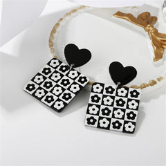 Black Acrylic Heart & Flower Earrings