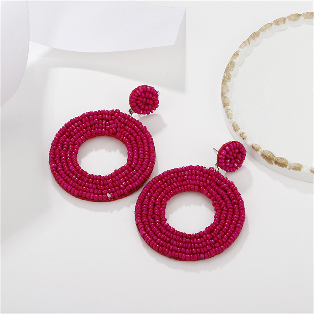 Rose Howlite & Silver-Plated Round Drop Earrings