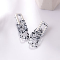 Black Resin & Silver-Plated Spot Rectangle Drop Earring
