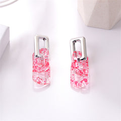 Red Resin & Silver-Plated Spot Rectangle Drop Earrings