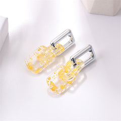 Yellow Resin & Silver-Plated Rectangle Chain Drop Earrings