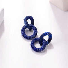 Blue Acrylic & Enamel Mesh Open Circle Drop Earrings