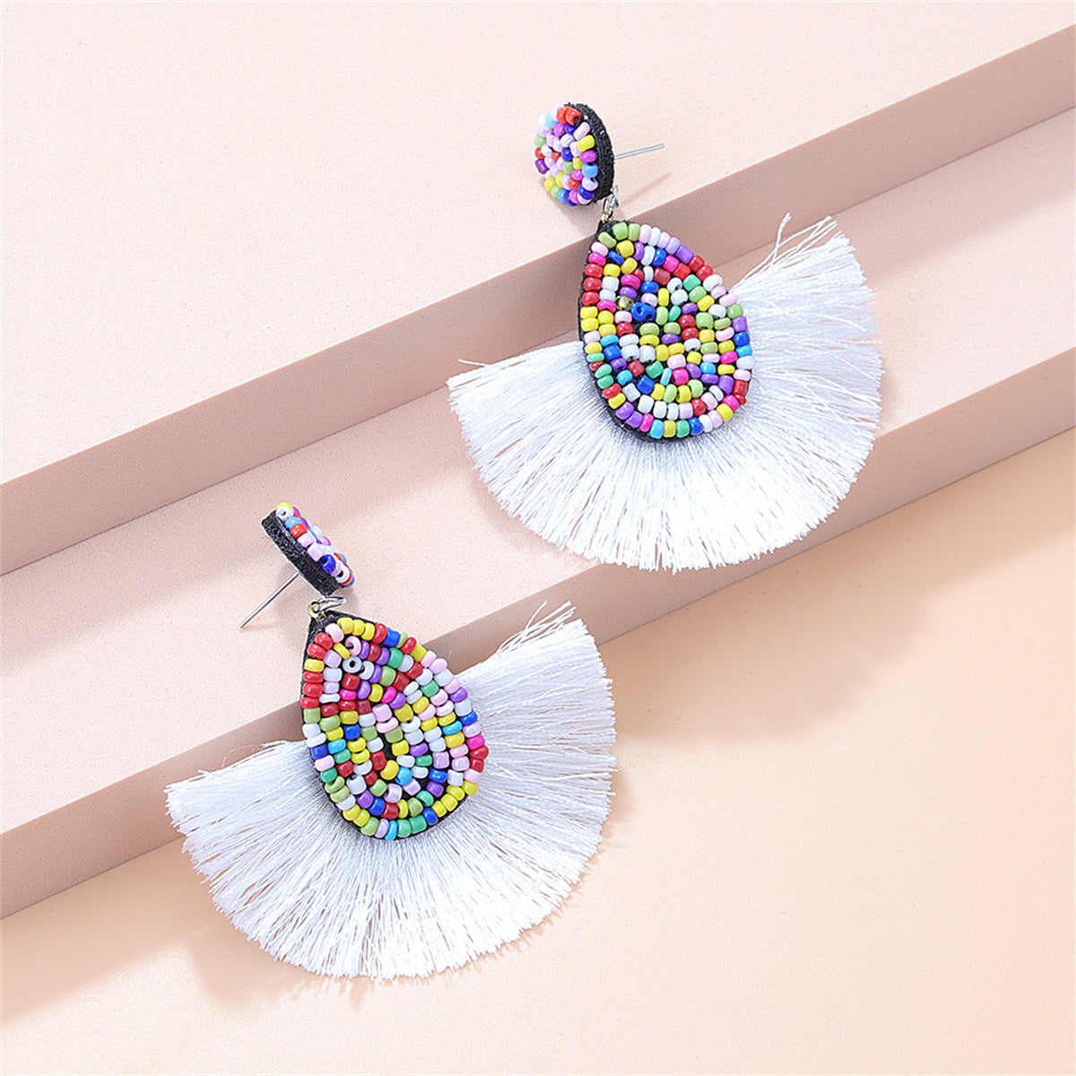 White Tassel Fan Earrings