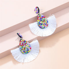 White Tassel Fan Earrings