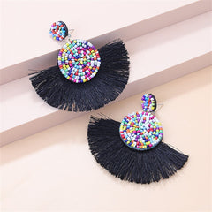 Black & Howlite Multicolor Fan Tassel Drop Earrings
