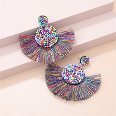 Blue Multicolor Synthetic Howlite Tassel Fan Drop Earrings