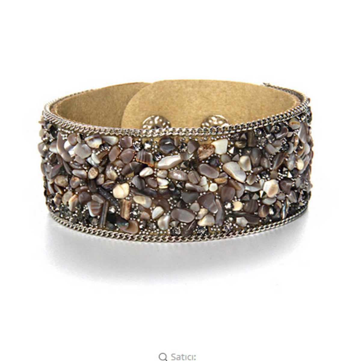 Beige and Cubic Zirconia Bangle, bracelet for women, botanical inspired, front view